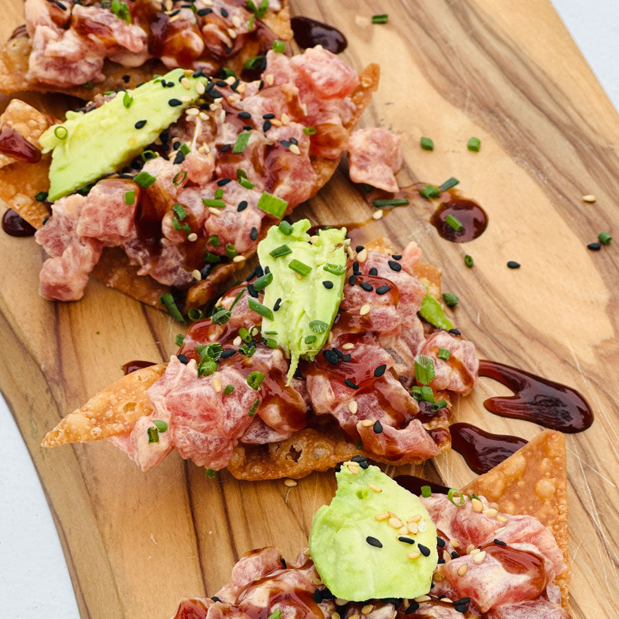 Ahi Tuna Tartare over crispy Wontons